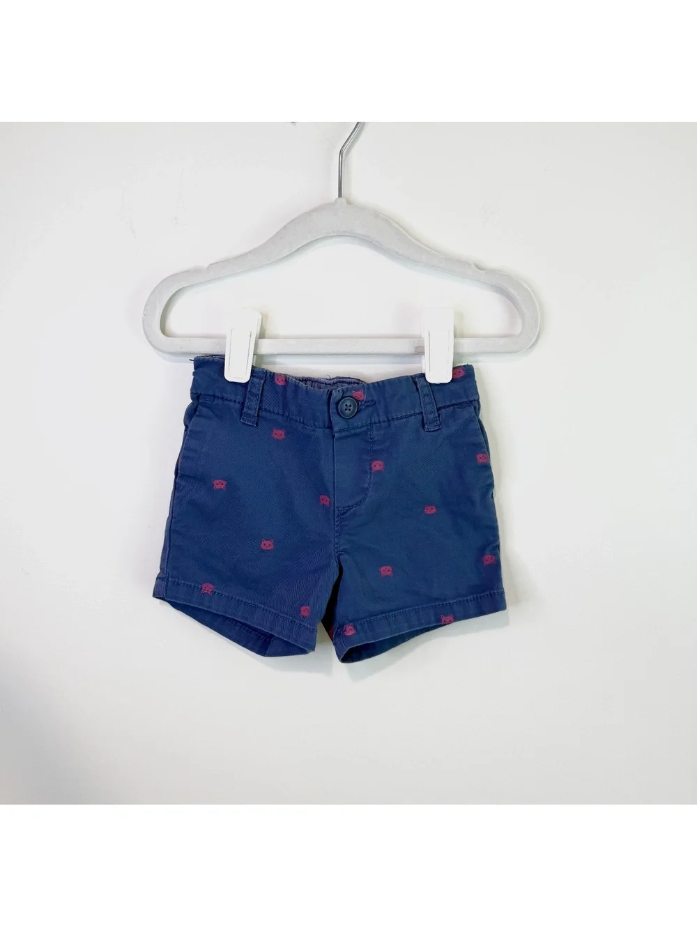 OshKosh B'gosh Navy Blue Baby Shorts with Pink Cat Print Size 6-9M